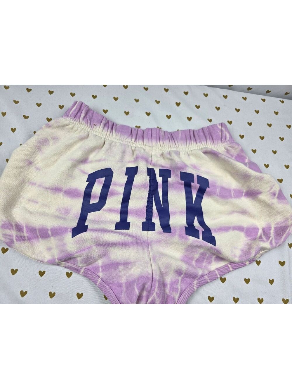 Victorias Secret PINK Logo Butt Sweat Shorts SMALL Purple Tye Dye